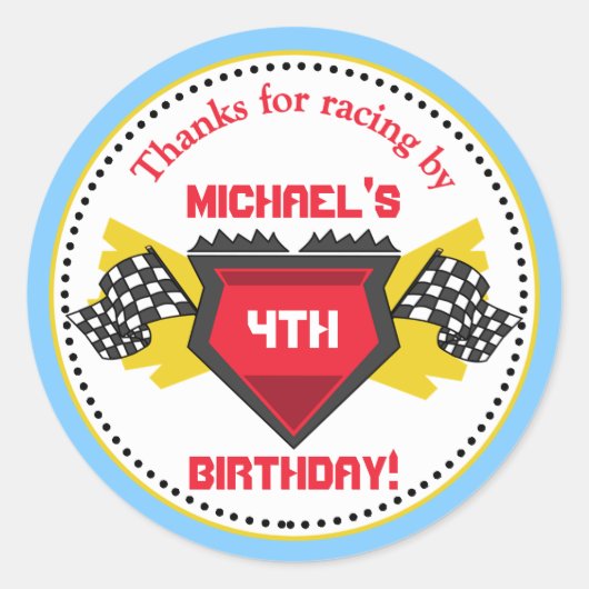 Rond Course Voiture Anniversaire Fête Favoriser Sticker (Devant)