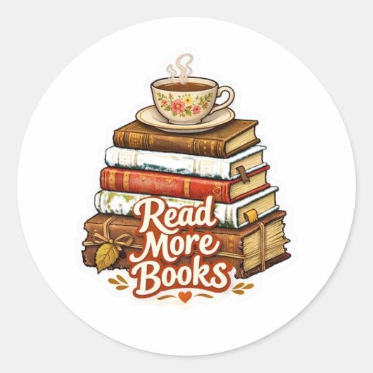 Rond  Cozy "Read More Books" Stack with Tea Sticker (Devant)