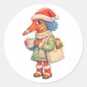 Rond Cozy Winter Creature Illustration Sticker  (Devant)