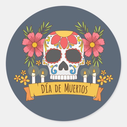 Rond Crâne floral Dia de los Muertos | Sticker (Devant)