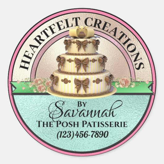 Rond Créé Avec Amour Élégant Sticker De Gâteau (Devant)