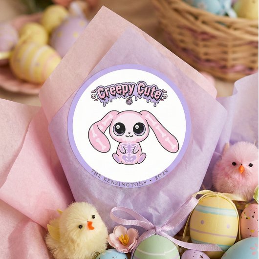 Rond Creepy Cute Pastel Goth Bunny Easter Sticker
