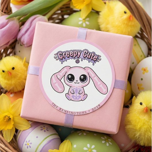 Rond Creepy Cute Pink Goth Bunny Easter Sticker