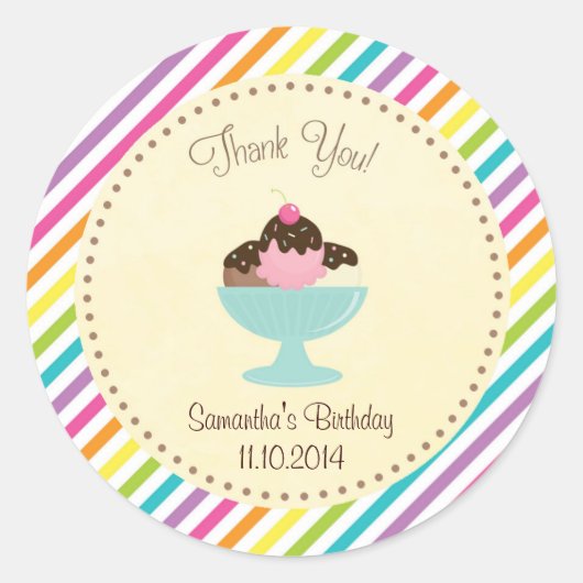 Rond Crème de glace Anniversaire Sticker Merci coloré (Devant)