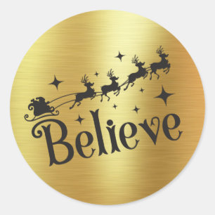 Rond Croire   Père Noël Et Sa Sleigh   Sticker Gold Foi