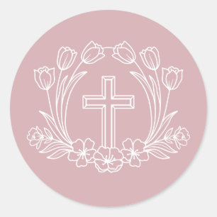 Rond Croix florale simple sur Sticker rose
