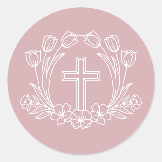 Rond Croix florale simple sur Sticker rose (Devant)