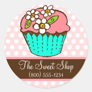 Rond Cupcake à fleurs - Sticker personnalisé