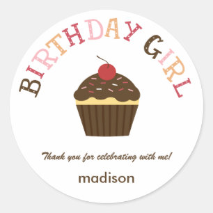 Rond Cupcake Anniversaire Fille Favoriser Sticker /Enve