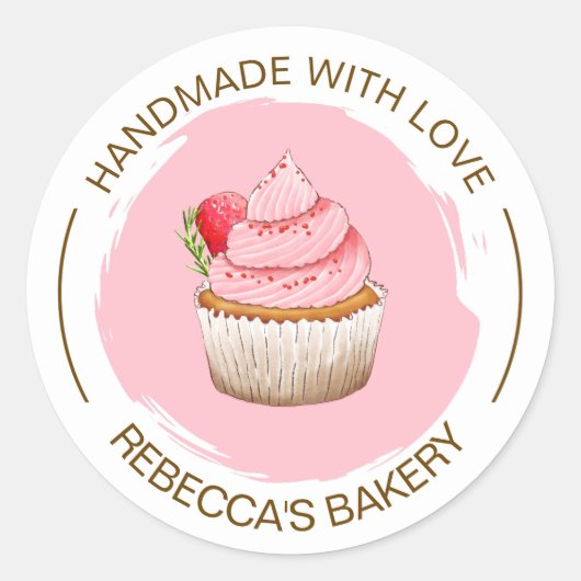 Rond Cupcake rose fait à la main avec Sticker d'amour (Devant)