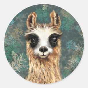 Rond Curieux bébé Llama Drôle Sticker Alpaca