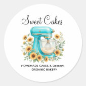 Rond Custom Bakery Sticker – Vintage Mixer & Sunflowers (Devant)