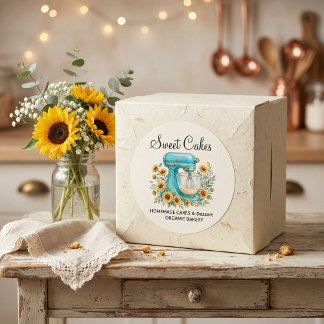 Rond Custom Bakery Sticker – Vintage Mixer & Sunflowers