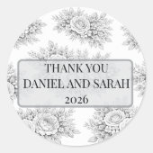 Rond Custom Black White Thank You Floral Sticker (Devant)