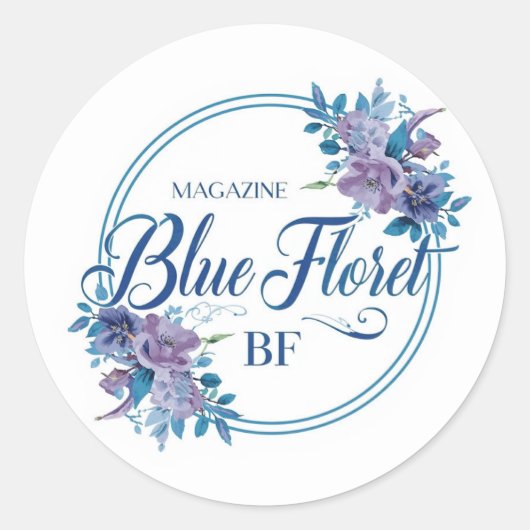 Rond Custom Blue Floral Logo Sticker – Elegant Round  (Devant)