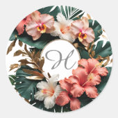 Rond Custom Floral Monogram Tropical Round Sticker (Devant)