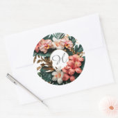 Rond Custom Floral Monogram Tropical Round Sticker (Enveloppe)