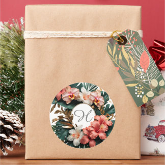 Rond Custom Floral Monogram Tropical Round Sticker