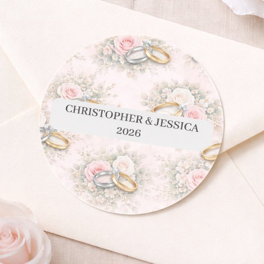 Rond Custom Floral Wedding Rings Sticker