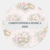 Rond Custom Floral Wedding Rings Sticker (Devant)