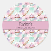 Rond Custom Pastel Cupcake Topper Name Sticker Sheet (Devant)