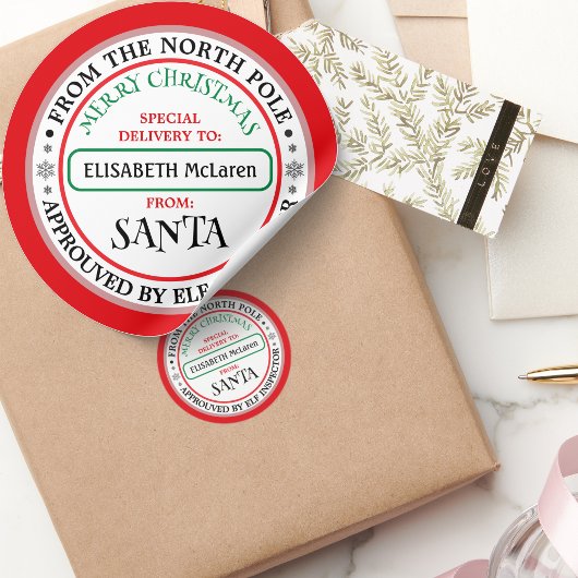 Rond Custom Santa Claus Name Sticker — North Pole Works