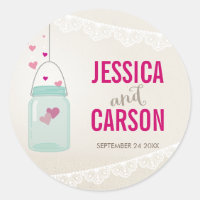 CUSTOM STICKER mason jarre coeurs dentelle lapin