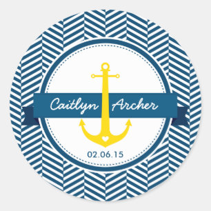 Rond CUSTOM STICKER monogramme moderne ancre nautique