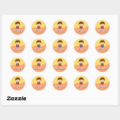 Rond Customizable Kids Name Sticker – Smiley Superhero (Feuille)