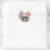 Rond Cute Animal Friends Sticker – Zebra Giraffe Monkey (Sac)