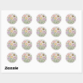 Rond Cute Bee & Smiling Flowers Sticker - Pastel Floral (Feuille)
