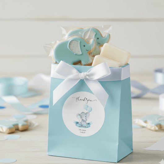 Rond Cute Blue Elephant Baby Shower Thank You Sticker