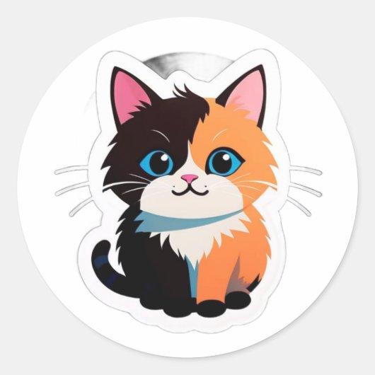 Rond Cute Calico Cat Sticker – Adorable Dual-Tone Kitty (Devant)
