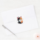 Rond Cute Calico Cat Sticker – Adorable Dual-Tone Kitty (Enveloppe)