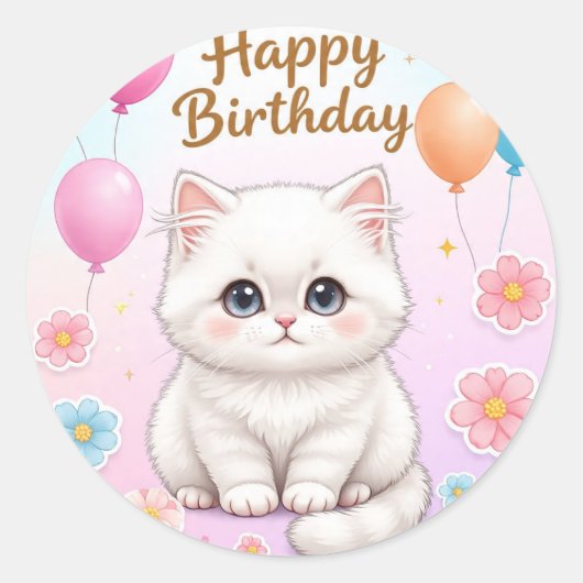 Rond Cute cat birthday sticker  (Devant)