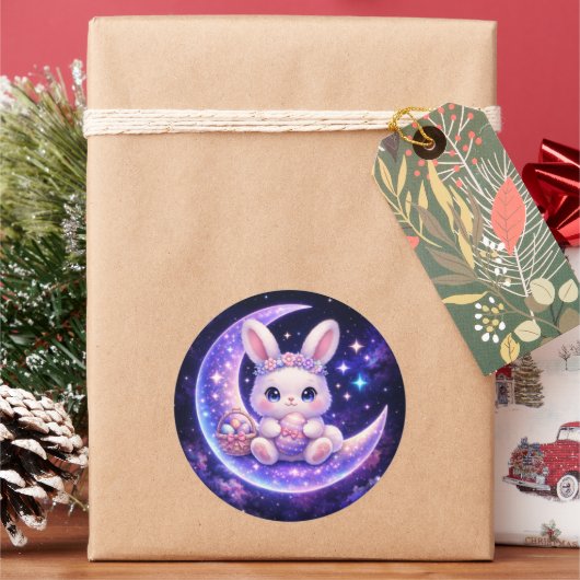 Rond Cute Celestial Easter Bunny Round Sticker (vacances)