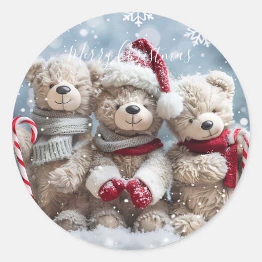 Rond Cute Christmas Teddy Bear Sticker (Devant)