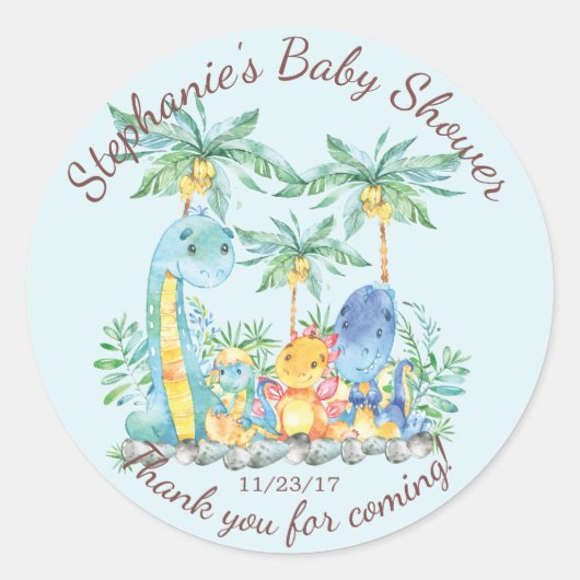 Rond Cute Dinosaur Boys Baby shower Favoriser Sticker (Devant)