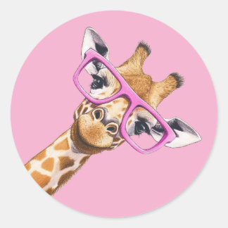 Rond Cute Giraffe with Pink Glasses Aesthetic Sticker