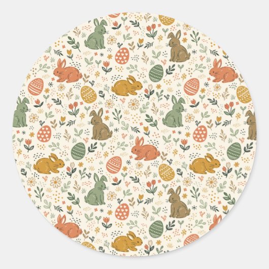 Rond Cute Hand Drawn Spring Bunnies Sticker (Devant)