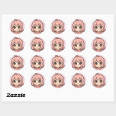 Rond Cute Kawaii Anime Girl Face Sticker (Feuille)
