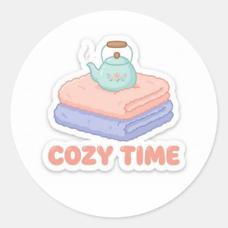 Rond Cute Kawaii "Cozy Time" Sticker 