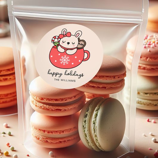 Rond Cute Little Bunny Christmas Holiday Custom Sticker