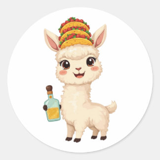 Rond Cute Llama Taco Tequila Sticker - Kawaii Food Fun