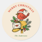 Rond Cute Mailbox Cardinal Christmas Holiday Sticker (Devant)