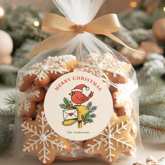 Rond Cute Mailbox Cardinal Christmas Holiday Sticker
