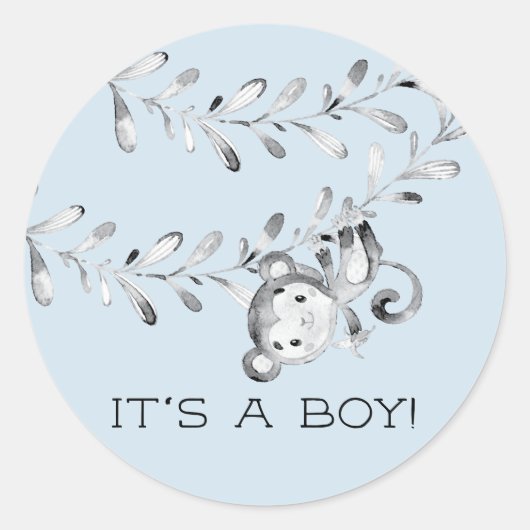 Rond Cute Monkey It'a Boy Favoriser Sticker (Devant)