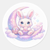 Rond Cute Pastel Easter Bunny Sticker – Celestial Moon  (Devant)