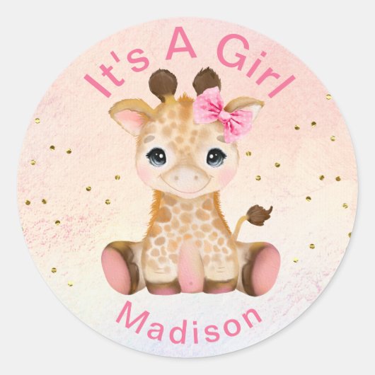 Rond Cute Personalized Girls Pink Baby Girafe Sticker (Devant)