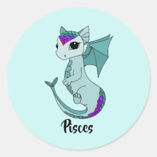 Rond Cute Pisces Dragon design zodiac sticker